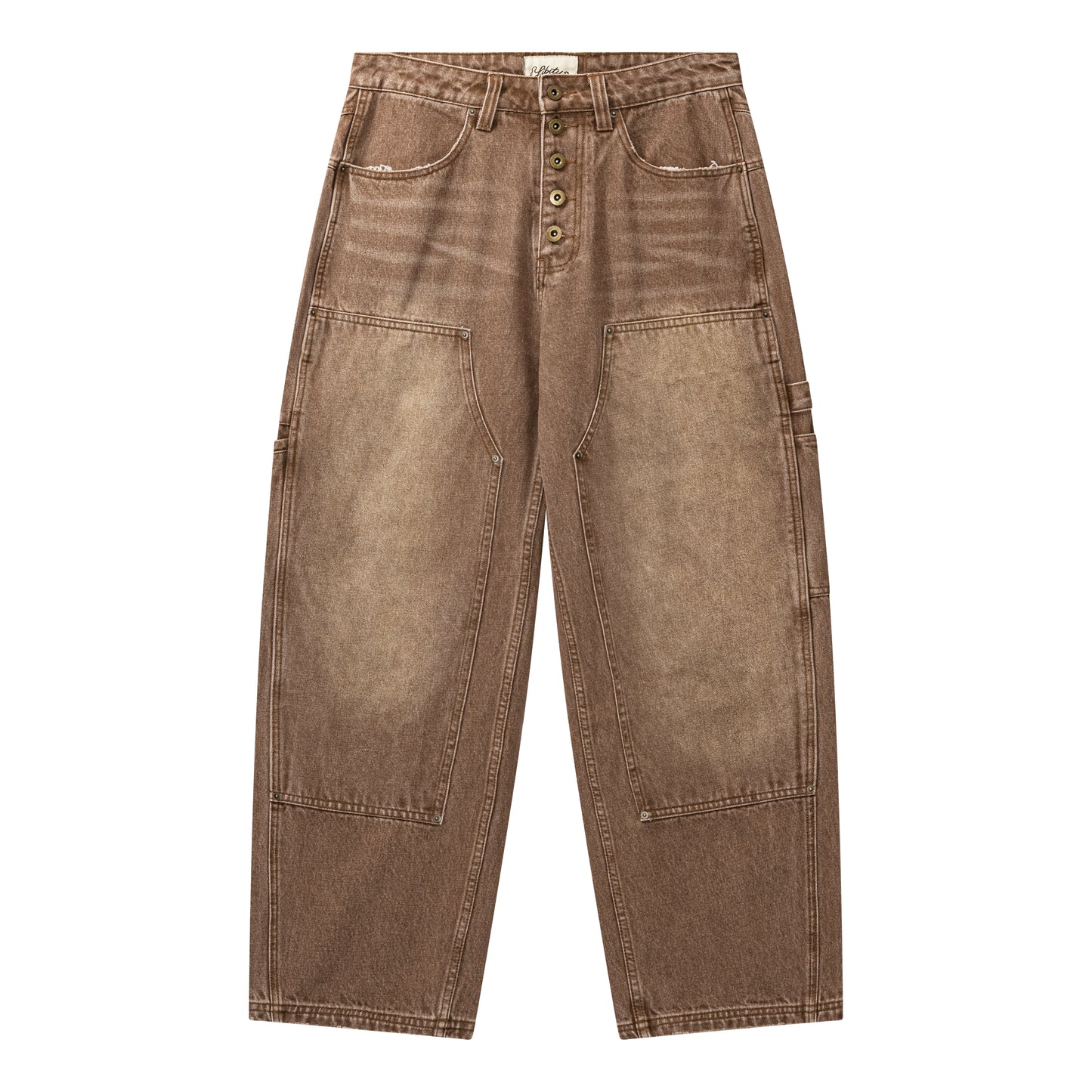 LIBITY DOUBLE KNEE DENIM JEANS (BROWN WASH)