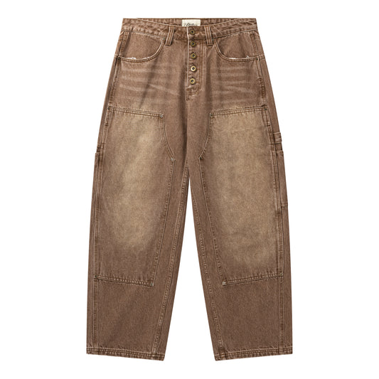 LIBITY DOUBLE KNEE DENIM JEANS (BROWN WASH)