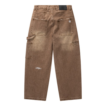 LIBITY DOUBLE KNEE DENIM JEANS (BROWN WASH)
