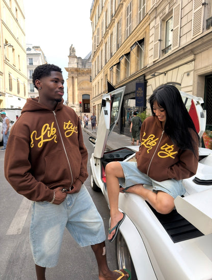 LIBITY ZIP HOODIE RHINESTONE (BROWN)