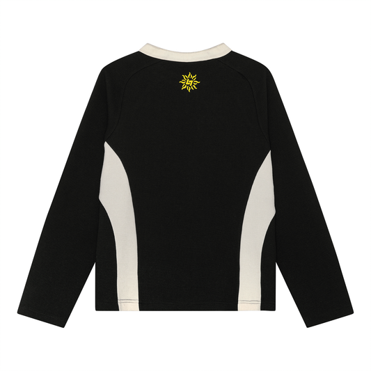 WAFFLE LONGSLEEVE HENLEY (BLACK)