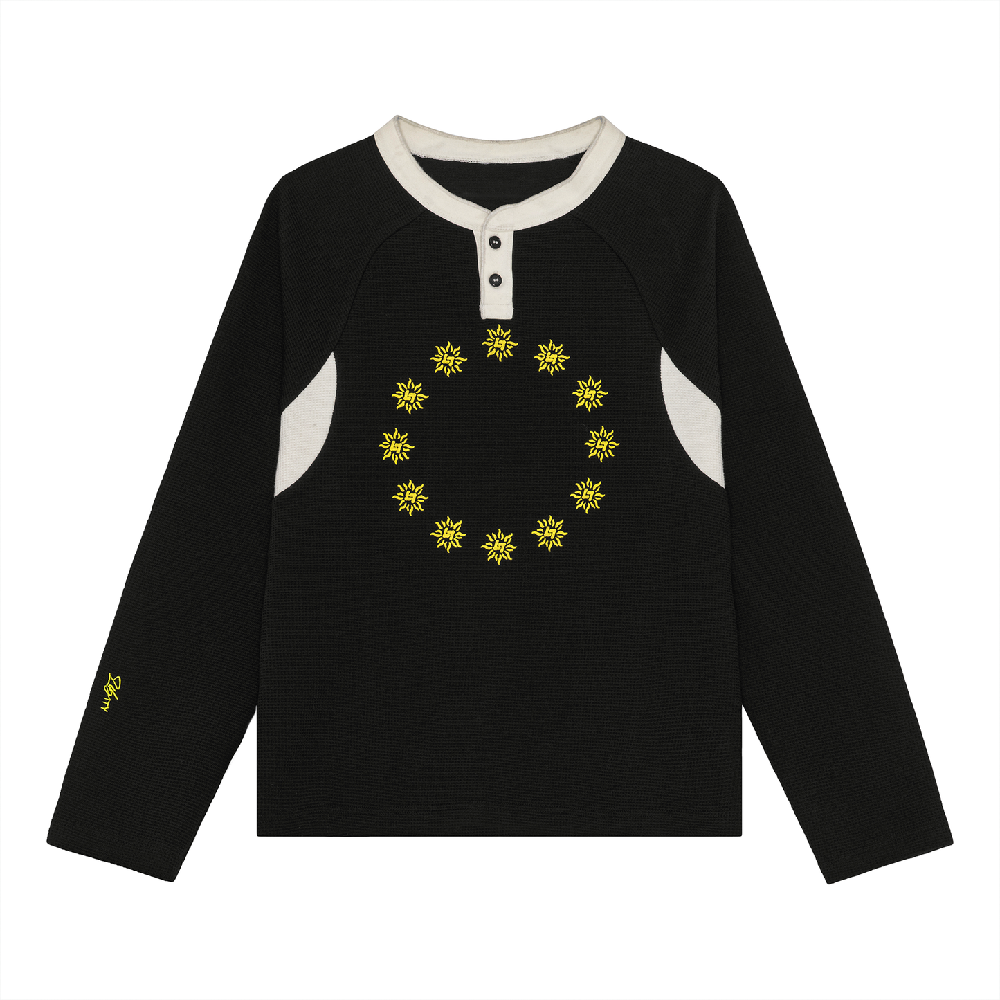 WAFFLE LONGSLEEVE HENLEY (BLACK)