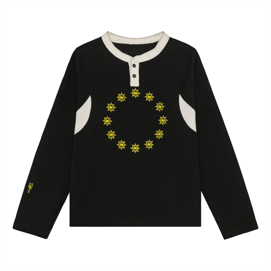 WAFFLE LONGSLEEVE HENLEY (BLACK)